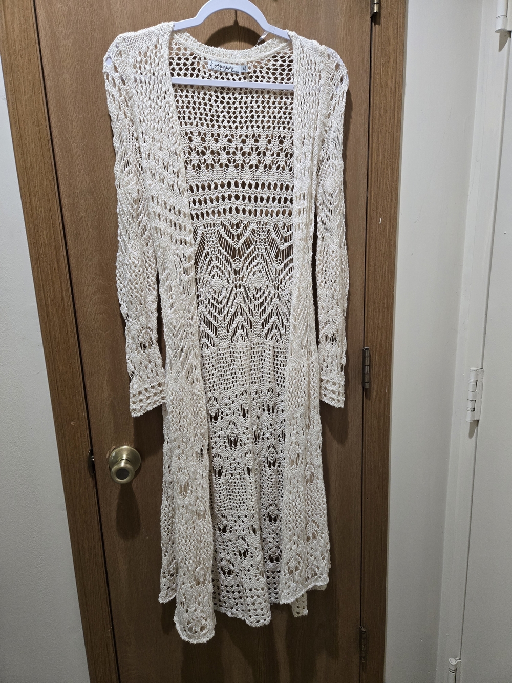 Open-Knit Longline Cardigan - Cream